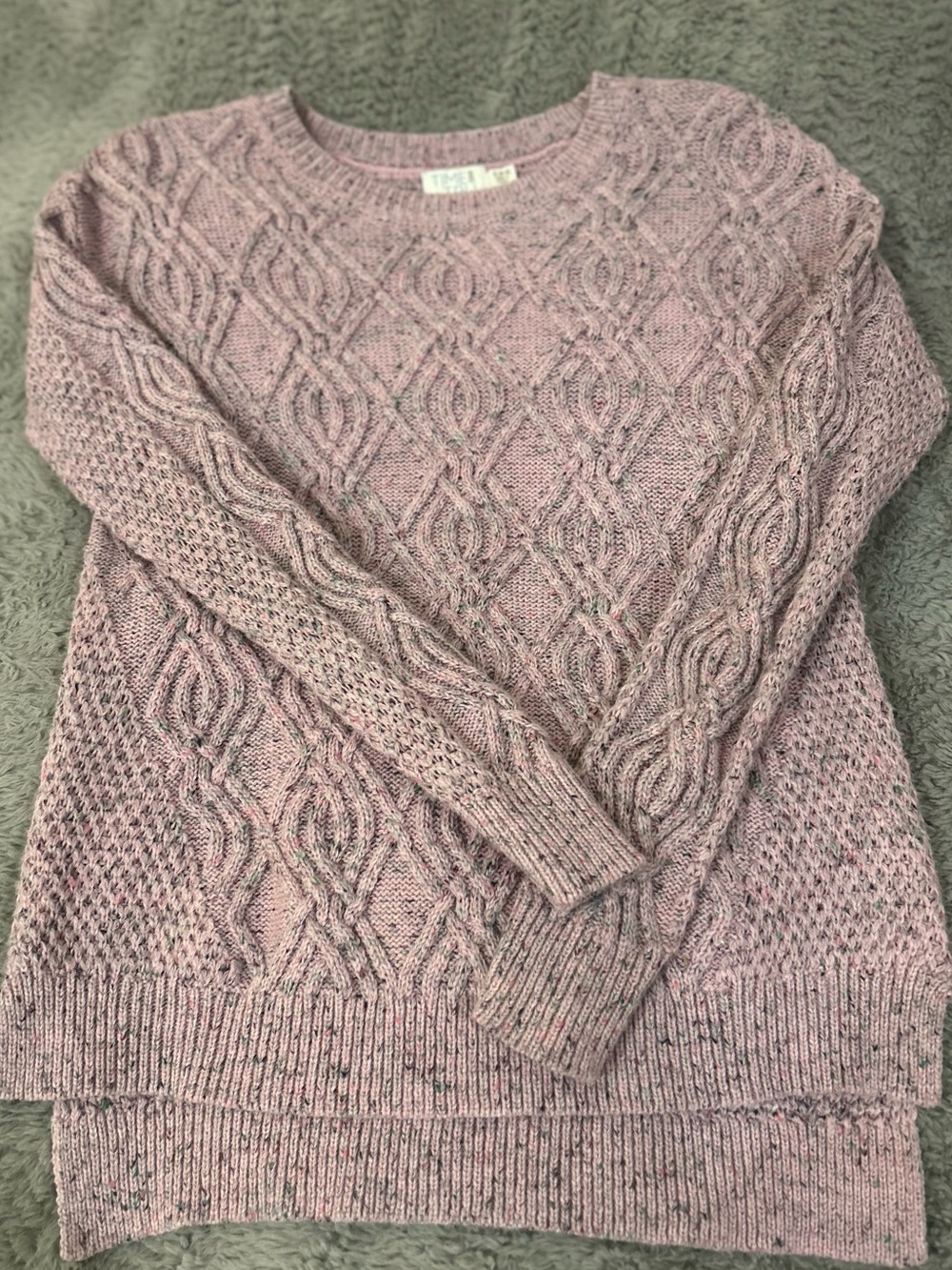 Time and Tru Mauve Pink Cable Knit Crewneck Sweater